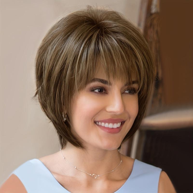 Short Straight Hair Wigs With Bangs 20-32cm Synthetic Heat Resistant Pixie Cut
