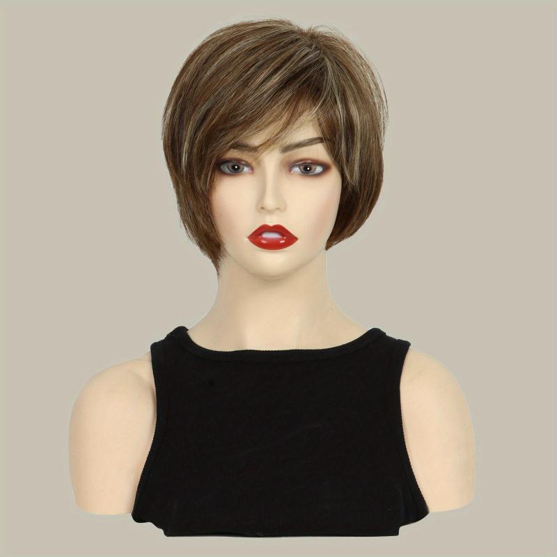 Short Straight Hair Wigs With Bangs 20-32cm Synthetic Heat Resistant Pixie Cut