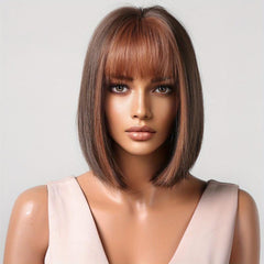 Wine Red Short Bob Wig with Bangs for Daily Party Cosplay