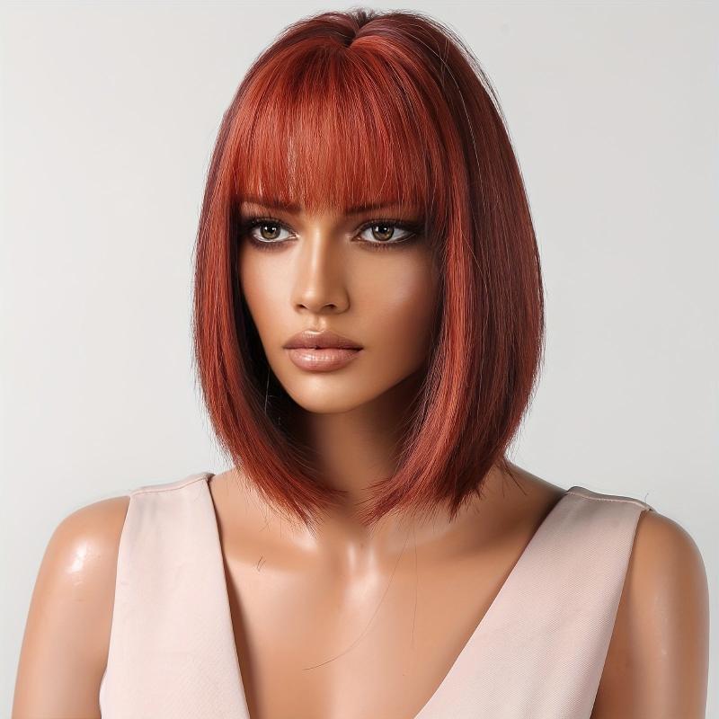 Wine Red Short Bob Wig with Bangs for Daily Party Cosplay