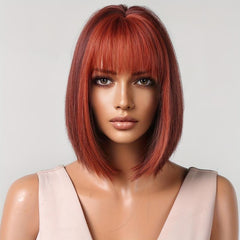 Wine Red Short Bob Wig with Bangs for Daily Party Cosplay