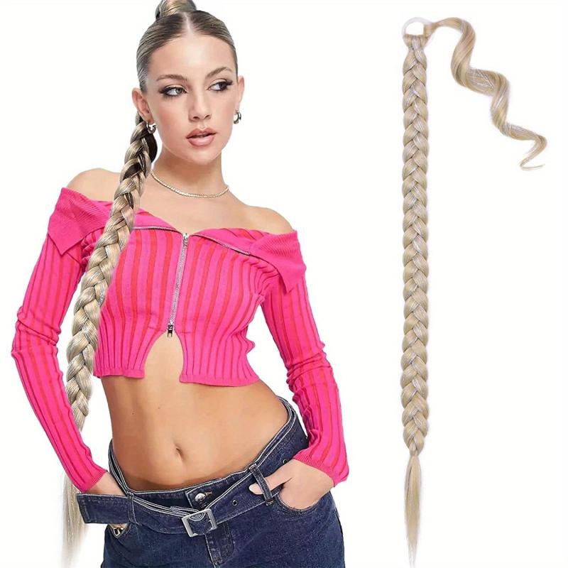 86 36 Cm Long Braided Ponytail Extensions With Tinsel Hair