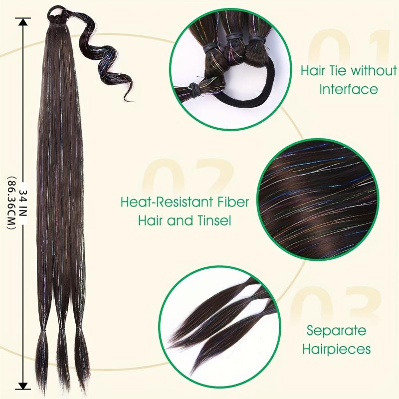 86 36 Cm Long Braided Ponytail Extensions With Tinsel Hair