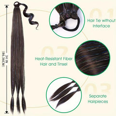 86 36 Cm Long Braided Ponytail Extensions With Tinsel Hair