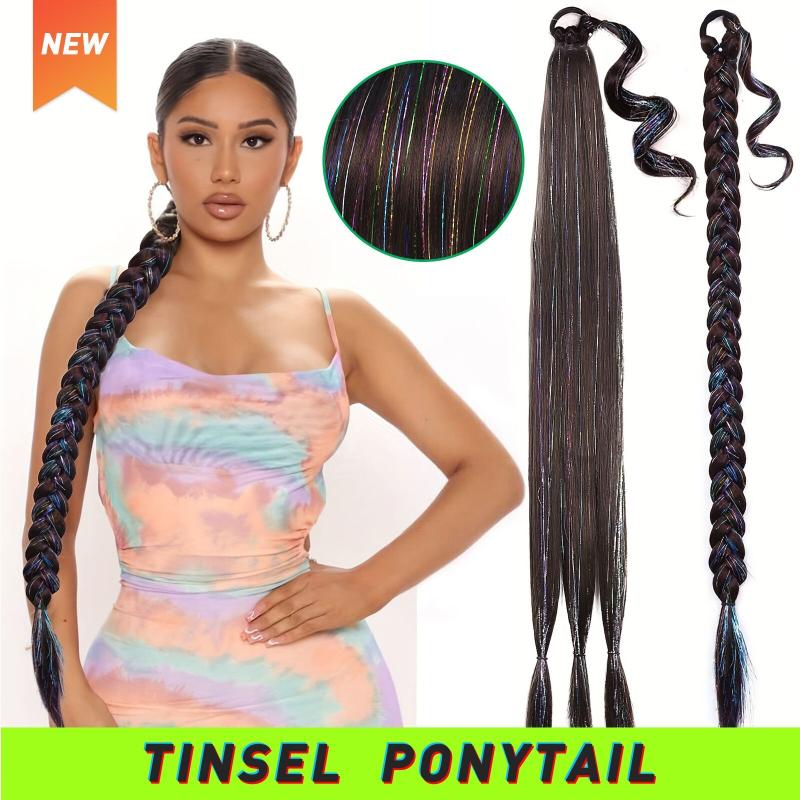 86 36 Cm Long Braided Ponytail Extensions With Tinsel Hair
