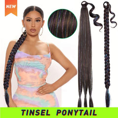 86 36 Cm Long Braided Ponytail Extensions With Tinsel Hair