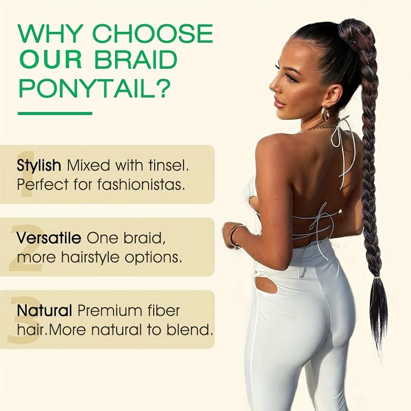86 36 Cm Long Braided Ponytail Extensions With Tinsel Hair