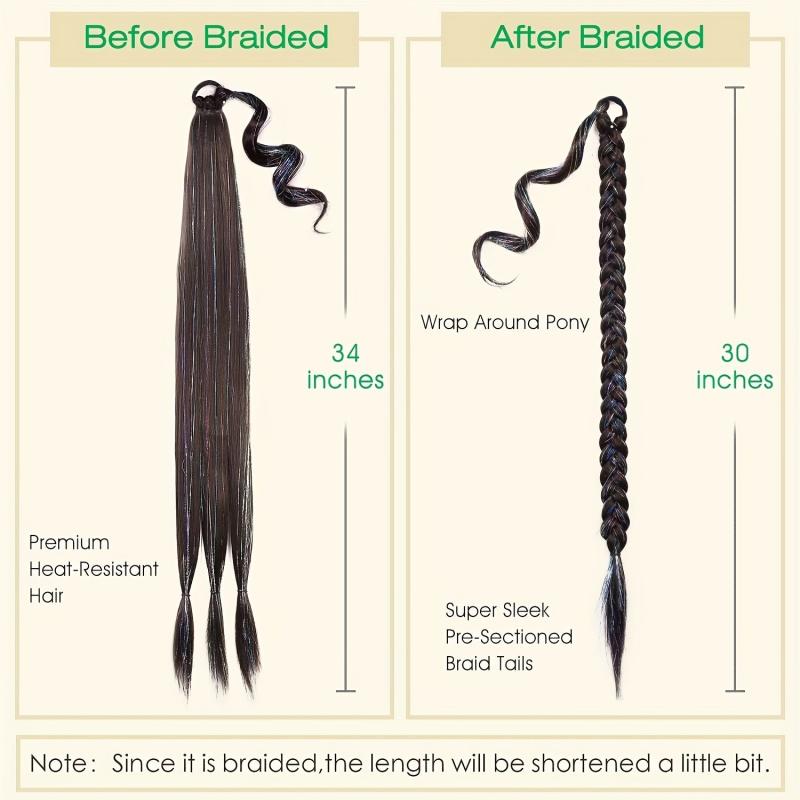86 36 Cm Long Braided Ponytail Extensions With Tinsel Hair