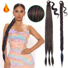 86 36 Cm Long Braided Ponytail Extensions With Tinsel Hair