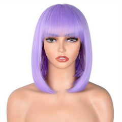 Short Straight Bob Wigs With Bangs Colorful Synthetic Hair Wigs for Women