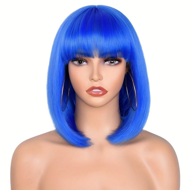 Short Straight Bob Wigs With Bangs Colorful Synthetic Hair Wigs for Women