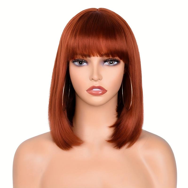 Short Straight Bob Wigs With Bangs Colorful Synthetic Hair Wigs for Women