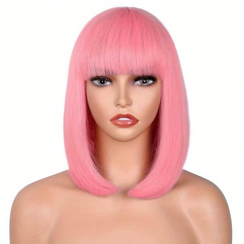 Short Straight Bob Wigs With Bangs Colorful Synthetic Hair Wigs for Women