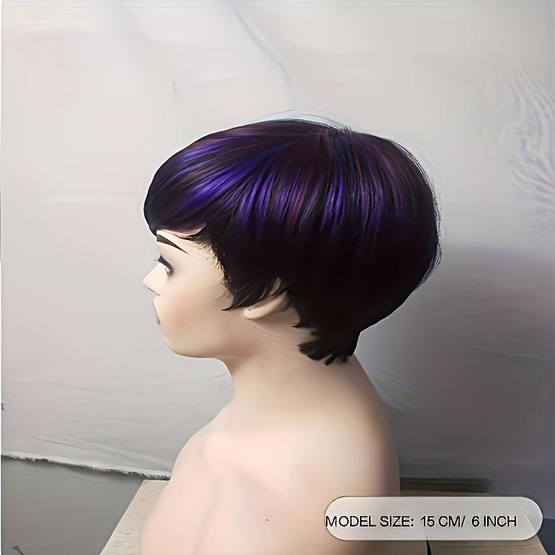 Natural Layered Short Brown Wigs With Blonde Highlights Synthetic Pixie Cut Wigs