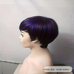 Natural Layered Short Brown Wigs With Blonde Highlights Synthetic Pixie Cut Wigs