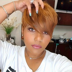 Natural Layered Short Brown Wigs With Blonde Highlights Synthetic Pixie Cut Wigs