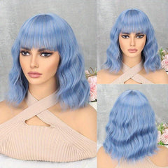 Orange Short Bob Curly Wavy Hair Wigs With Bangs Synthetic Hair Replacement Wigs