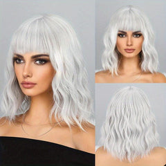 Orange Short Bob Curly Wavy Hair Wigs With Bangs Synthetic Hair Replacement Wigs