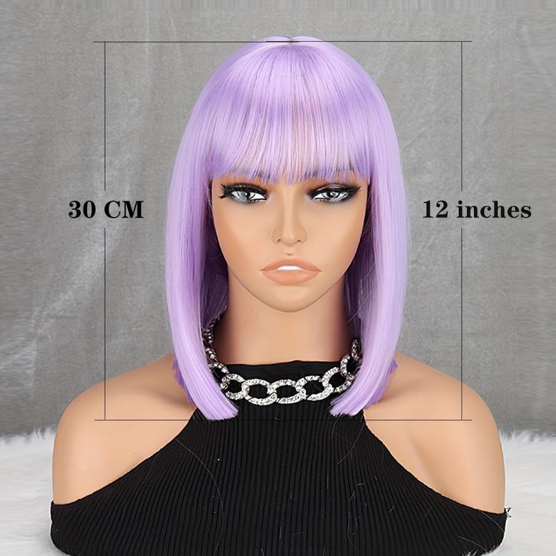 30 48 Cm Purple Bob Cut Wig Short Synthetic Hair Replacement for Women Girls