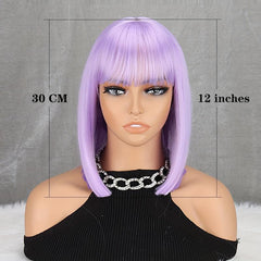 30 48 Cm Purple Bob Cut Wig Short Synthetic Hair Replacement for Women Girls