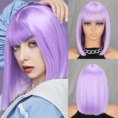 30 48 Cm Purple Bob Cut Wig Short Synthetic Hair Replacement for Women Girls