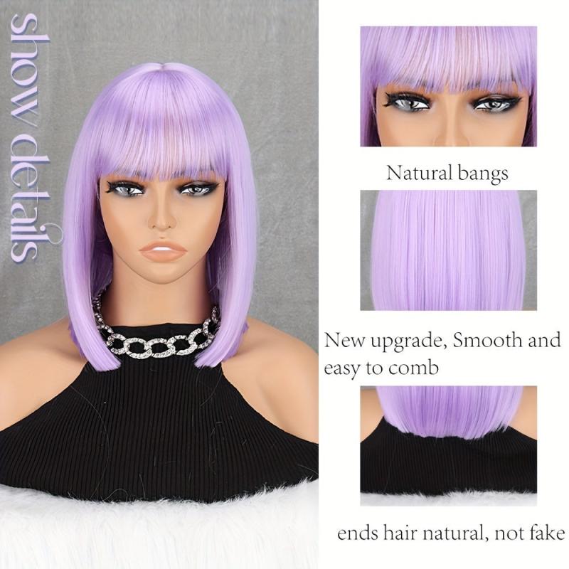 30 48 Cm Purple Bob Cut Wig Short Synthetic Hair Replacement for Women Girls
