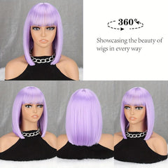 30 48 Cm Purple Bob Cut Wig Short Synthetic Hair Replacement for Women Girls
