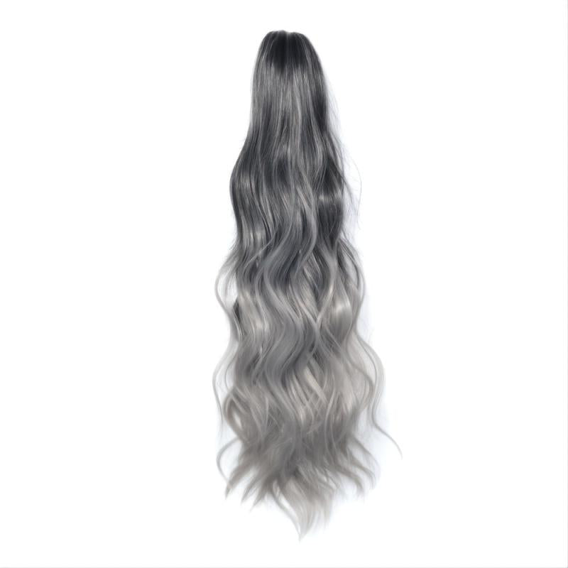Ombre Gray Long Ponytail Extension with Curly Wavy Clip In Hairpiece