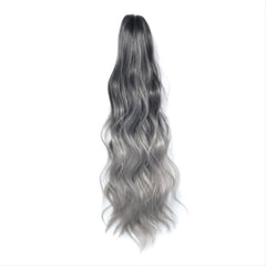 Ombre Gray Long Ponytail Extension with Curly Wavy Clip In Hairpiece