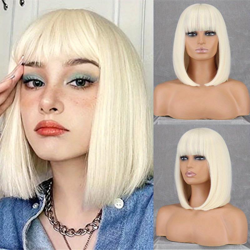 Purple Short Bob Cut Wigs 30 48 Cm Straight Hair Wigs With Bangs