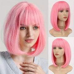 Purple Short Bob Cut Wigs 30 48 Cm Straight Hair Wigs With Bangs
