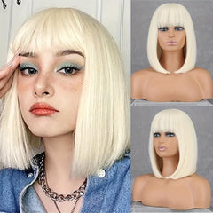 Purple Short Bob Cut Wigs 30 48 Cm Straight Hair Wigs With Bangs