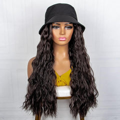 Long Curly Synthetic Wig With Fisherman Hat Wavy Extensions For Women
