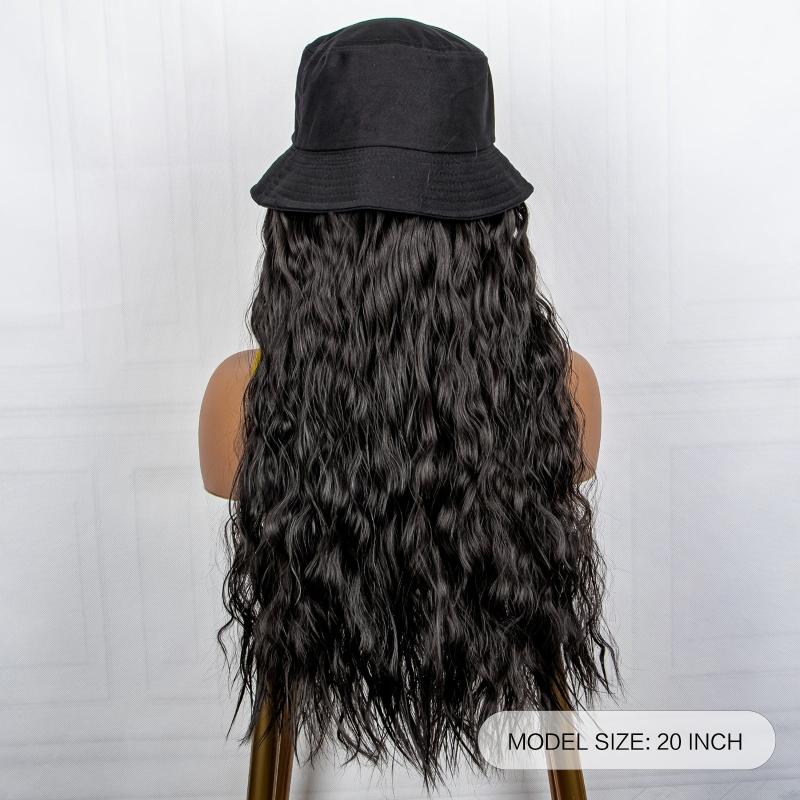 Long Curly Synthetic Wig With Fisherman Hat Wavy Extensions For Women