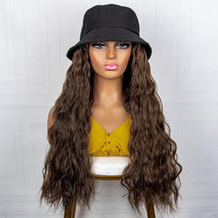 Long Curly Synthetic Wig With Fisherman Hat Wavy Extensions For Women
