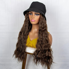 Long Curly Synthetic Wig With Fisherman Hat Wavy Extensions For Women