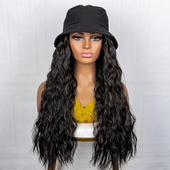 Long Curly Synthetic Wig With Fisherman Hat Wavy Extensions For Women