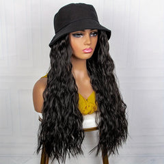 Long Curly Synthetic Wig With Fisherman Hat Wavy Extensions For Women