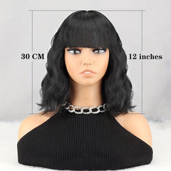Short Water Wave Hair Wigs With Bangs For Women 30 48 Cm