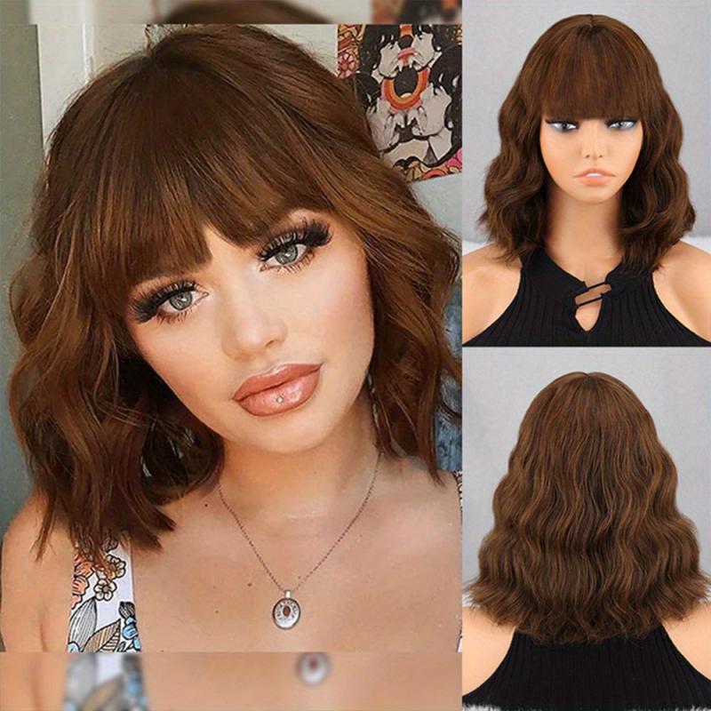 Short Water Wave Hair Wigs With Bangs For Women 30 48 Cm