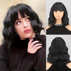 Short Water Wave Hair Wigs With Bangs For Women 30 48 Cm