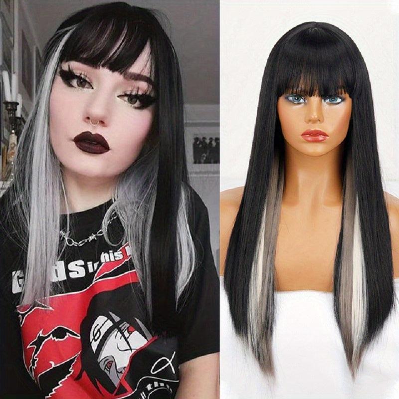 Two Tone Long Straight Synthetic Wig With Bangs