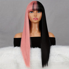 Two Tone Long Straight Synthetic Wig With Bangs