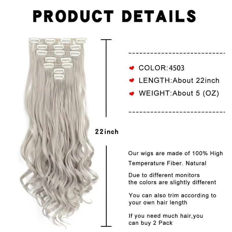 7Pcs Long Wavy Curly Hair Extensions Clips Synthetic Hairpieces For Women