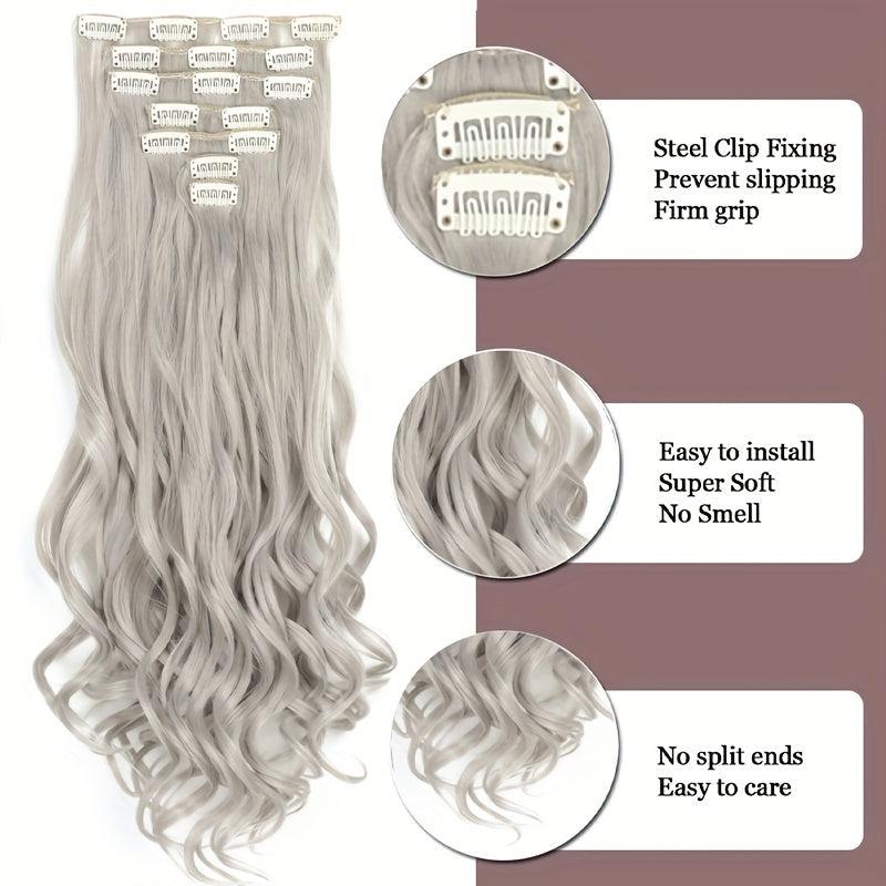 7Pcs Long Wavy Curly Hair Extensions Clips Synthetic Hairpieces For Women