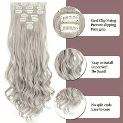 7Pcs Long Wavy Curly Hair Extensions Clips Synthetic Hairpieces For Women