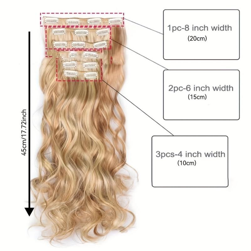 6pcs Long Wavy Hair Pieces Synthetic Clip In Extensions for Daily Use