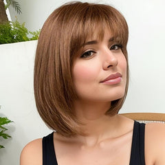 Ombre Blonde Bob Wig with Bangs Dark Roots Straight Wigs