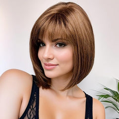 Ombre Blonde Bob Wig with Bangs Dark Roots Straight Wigs