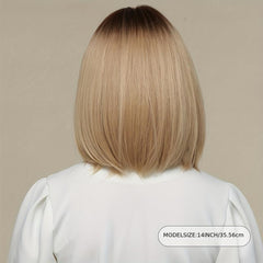 Ombre Blonde Bob Wig with Bangs Dark Roots Straight Wigs